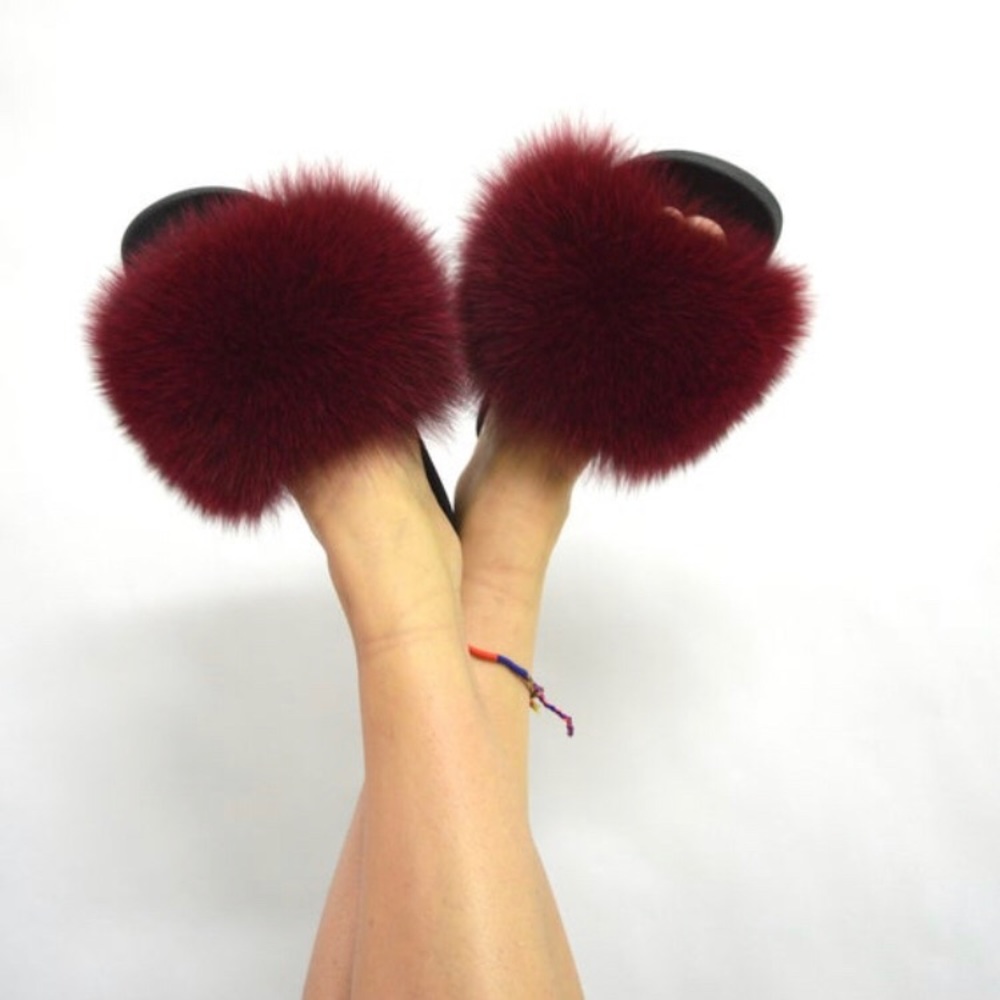 Burgundy Fur slides
